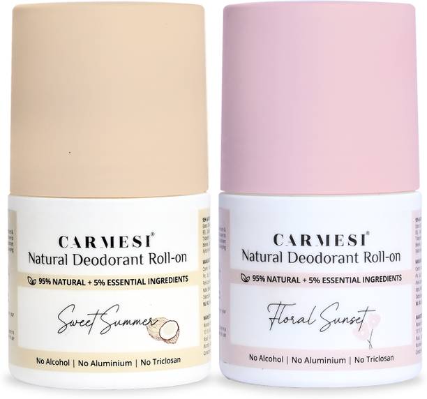 Carmesi Combo of 2 Fragrances - Sweet Summer & Floral Sunset | Natural UnderArms Deodorant Roll-on  -  For Women