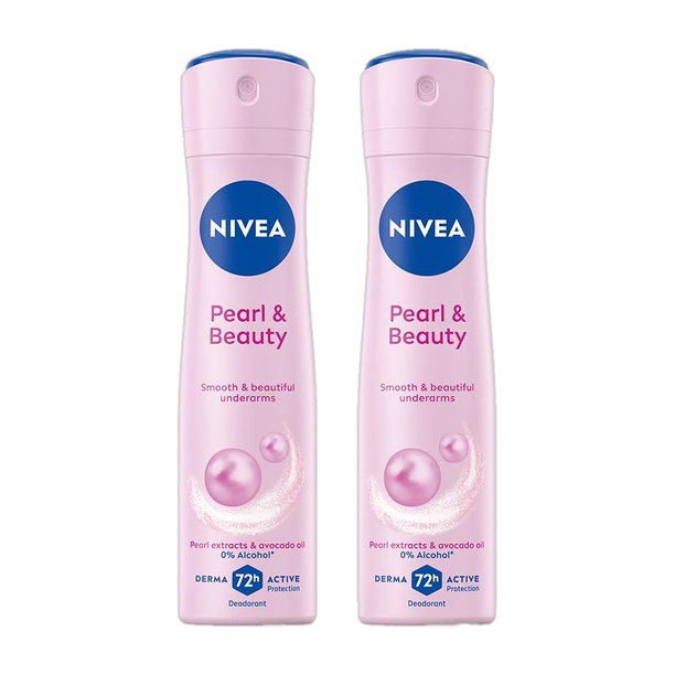 NIVEA Pearl and Beauty Combo for Smooth Underarms, 0% Alcohol, 72h Active Protection Deodorant Spray  -  For Women