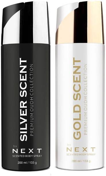 NEXT OUDH GOLD SCENT 200ML+ SILVEr Scent 200ML COMBO PACK Deodorant Spray  -  For Men & Women