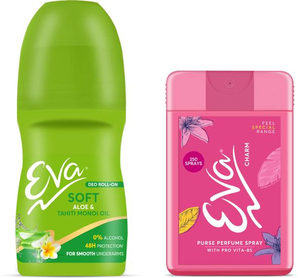 ईवा Soft Underarm Deo Roll 50ml | Soft Underarms & purse perfume Charm 18ml  -  महिलाओं के लिए