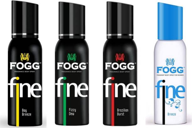 FOGG Fine 120ML-Bay Breeze & Fizzy Dew & Brayilian Brustl & Breeze (Pack of 4) Perfume Body Spray  -  For Men & Women