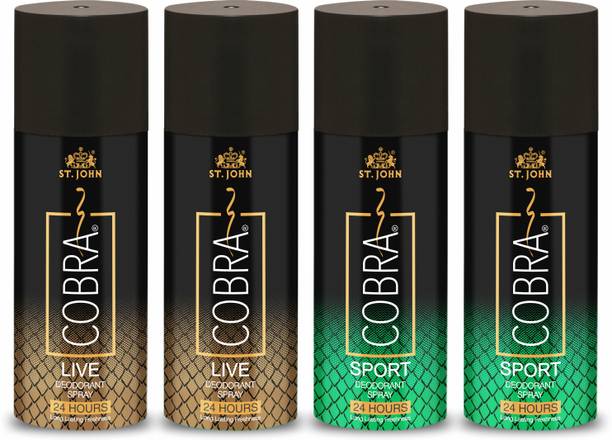ST-JOHN Cobra Deo Live (2Pcs) & Sport (2Pcs) 150 Ml each Body Deodorant Spray  -  For Men & Women