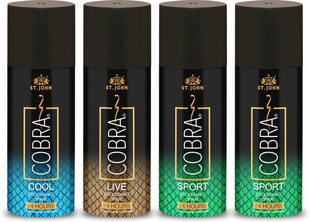 ST-JOHN Cobra Deo Cool, Deo Live and Deo Sport (2Pcs) 150 Ml each Body Deodorant Spray  -  For Men & Women