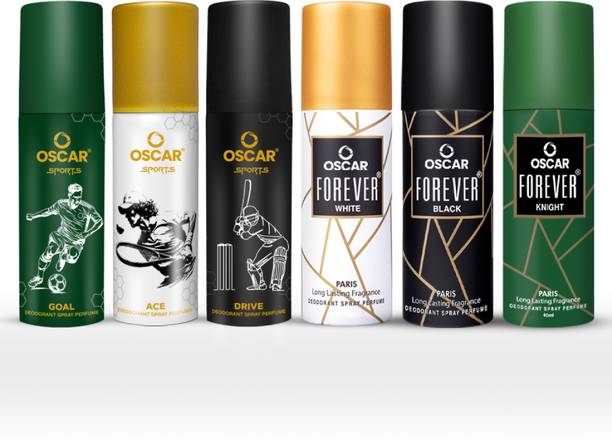 OSCAR Sports Ace, Drive, Goal, Black, Knight & White Travel Nano Deo (50mlx3, 40mlx3) Deodorant Spray - For Men & Women