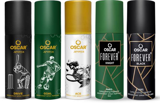 OSCAR Sports Ace, Drive, Goal, Black & Knight Nano Deo (50mlx3, 40mlx2) Deodorant Spray - For Men & Women