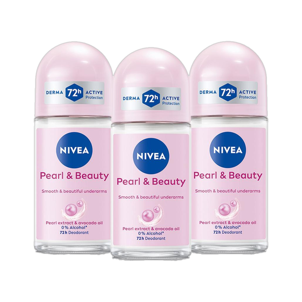 NIVEA Pearl and Beauty Roll On for Smooth Underarms, 0% Alcohol, 72h Active Protection Deodorant Roll-on  -  For Women