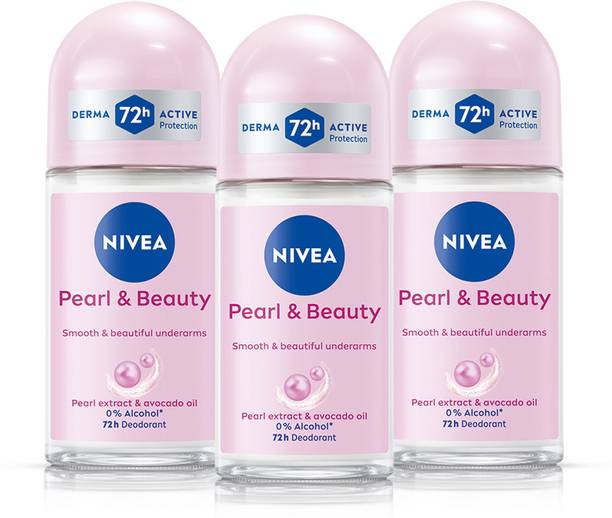 NIVEA Pearl & Beauty Roll On 50 ml - Pack of 3 Deodorant Spray  -  For Women