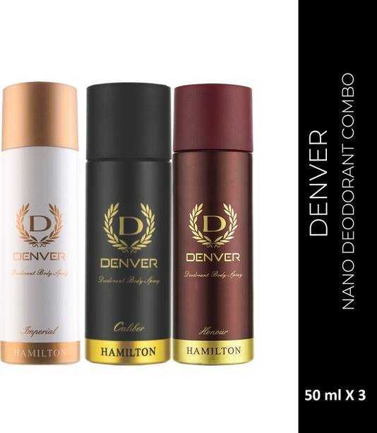 DENVER Caliber,Honour & Imperial Nano Deo | Long Lasting (50ml x 3) Deodorant Spray  -  For Men