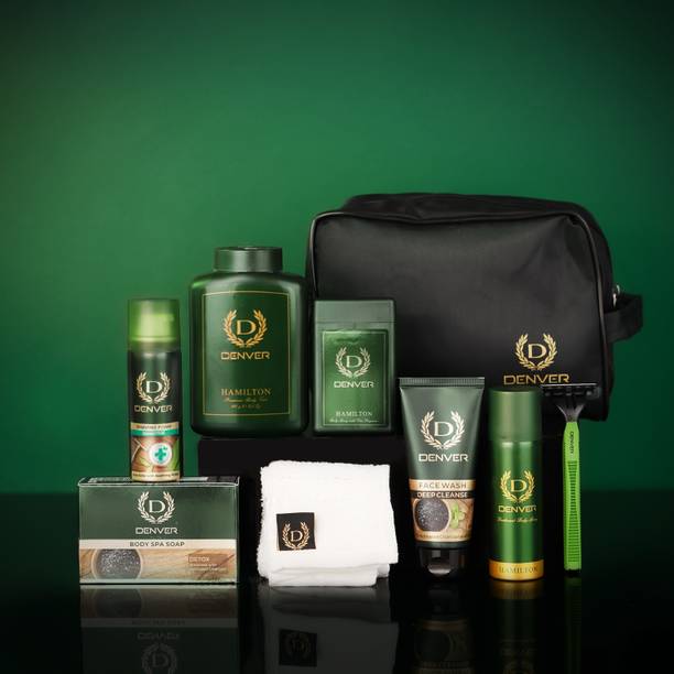 DENVER Face Wash,Talc,Detox Soap,Nano Deo,Pocket Perfume,Shaving Foam,Razor & Towel Deodorant Spray  -  For Men