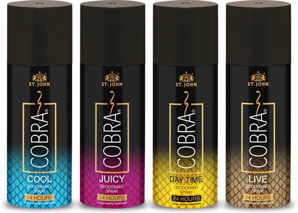 ST-JOHN Cobra Deo Live, Juicy, Cool, and Daytime Long Lasting 150 ML each Deodorant Spray  -  For Men & Women