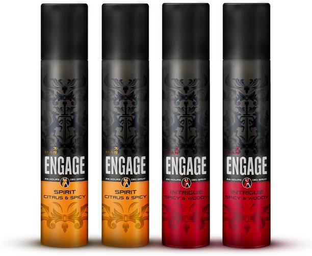 Engage Deo Combo, 2 Intrigue for Him (165ml) & 2 Spirit for Him (165ml) Deodorant Spray  -  For Men