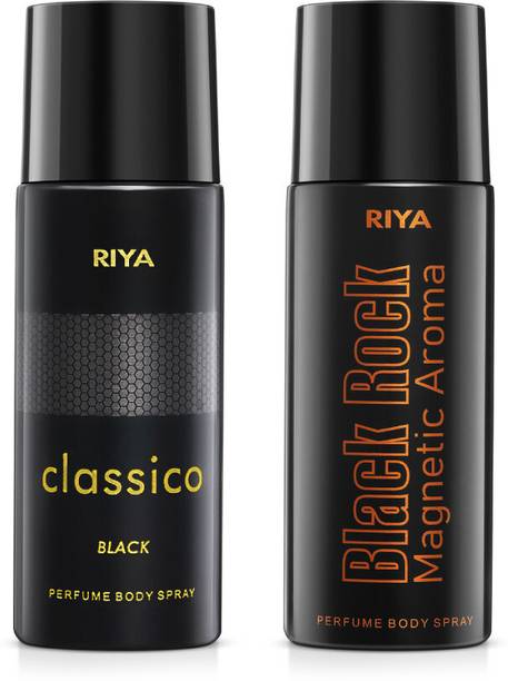 RIYA Classico And Black Rock Body Spray Deodorant For Man Pack Of 2 150 Ml Each Deodorant Spray  -  For Men