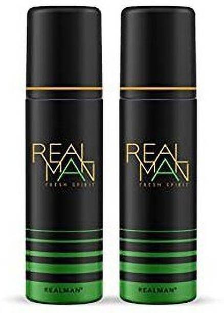 Real Man Fresh Spirit Deodorant Long Lasting Fragrance 150ml Each (Pack of 2) Body Spray  -  For Men