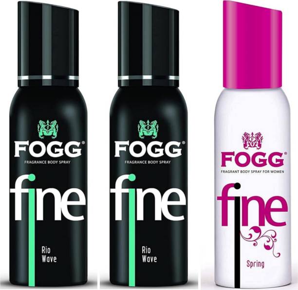 FOGG Fine Rio Wave-2pcs 120ml, & Spring 120ml (Pack of 3) Perfume Body Spray  -  For Men & Women