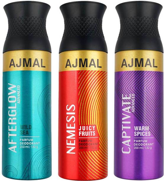 Ajmal Afterglow Advanced, Captivate Advanced & Nemesis Deodrant Gift Set 200ML each Deodorant Spray  -  For Men & Women