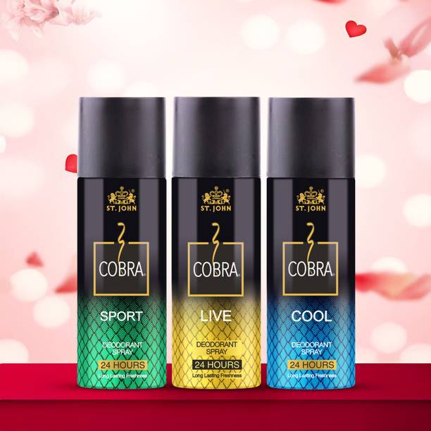 ST-JOHN Cobra Deo Live, Deo Cool, and Deo Sport 150 Ml each Body Deodorant Spray  -  For Men & Women
