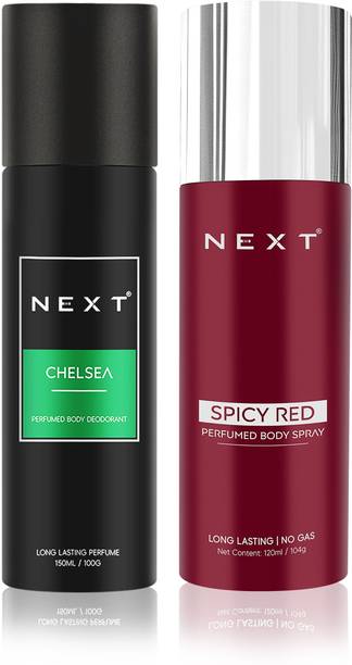 NEXT Premium Chelsea 150ml+SpicyRed 120ml | Long Lasting | Travel Friendly | Fresh Deodorant Spray  -  For Men & Women