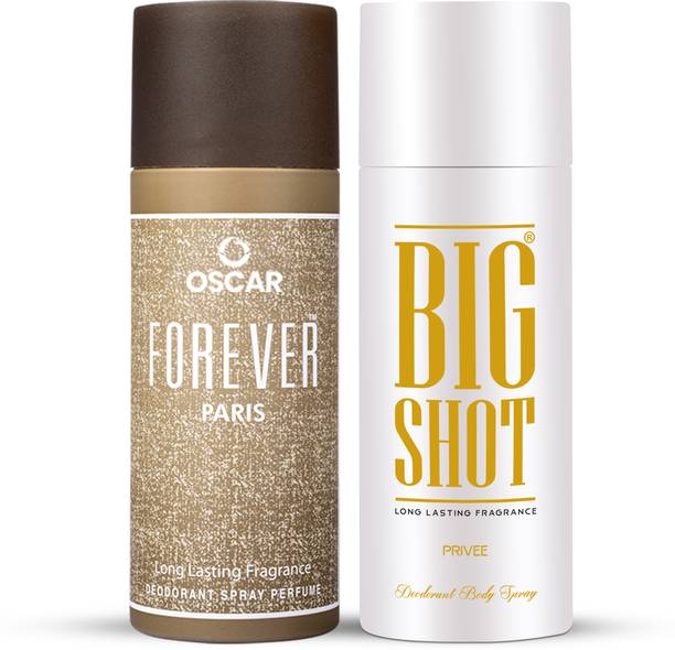 OSCAR Forever Paris and Big Shot Privee Deodorants (150mlx2) Long Lasting Body Deo Deodorant Spray - For Men & Women