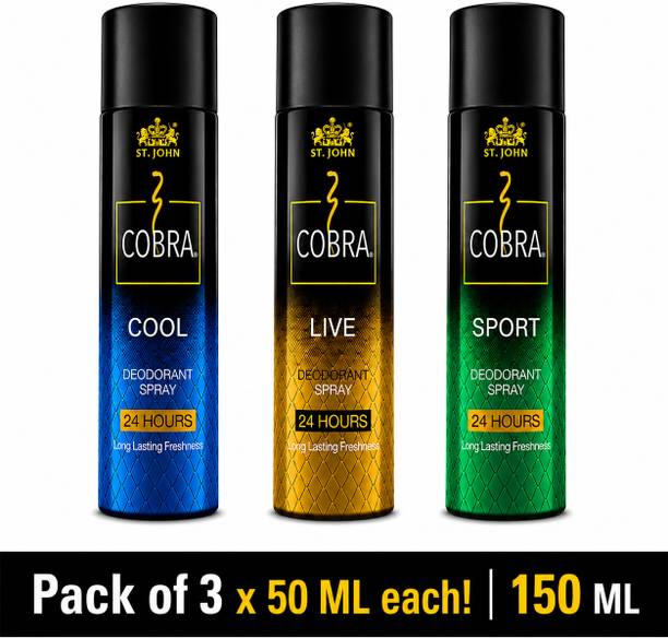 ST-JOHN Cobra Deo Live, Cool & Sports Deodorant Combo |3x50ml| Deodorant Spray - For Men & Women
