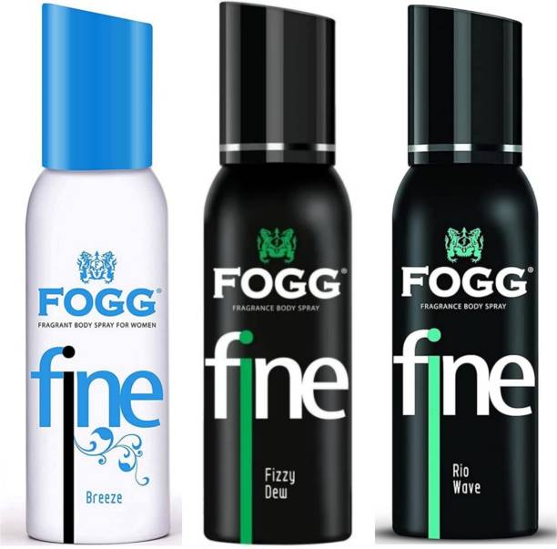 FOGG Fine Breeze 120ml, Fizzy Dew 120ml, Rio Wave 120ml ( Pack of 3) Perfume Body Spray  -  For Men & Women