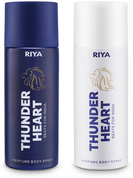 RIYA THUNDER HEART BLUE & WHITE DEODORANT BODY SPRAY LONG-LASTING 150 X 2 Deodorant Spray  -  For Men