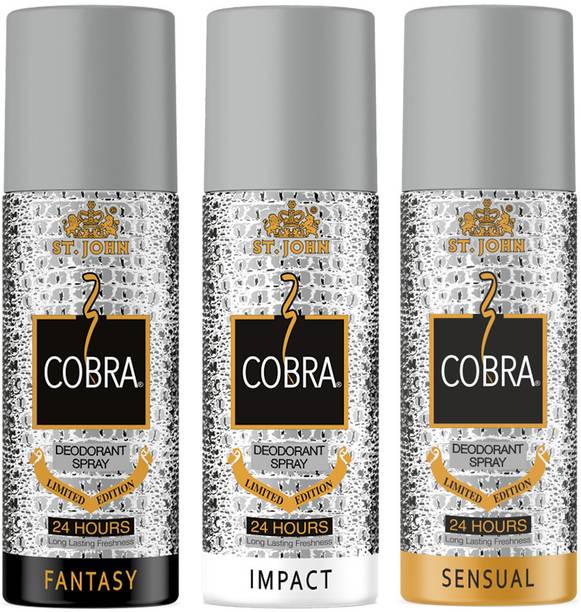 ST-JOHN Cobra Limited Edition Deodorant || Impact Sensual & Fantasy || 150 ML x 3 Deodorant Spray  -  For Men & Women