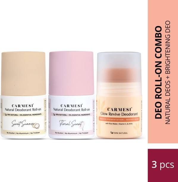 Carmesi Underarm Roll On Deodorant Combo - Glow Revive, Floral Sunset & Sweet Summer Deodorant Roll-on  -  For Women