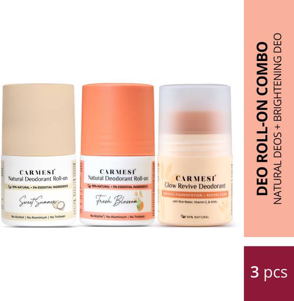 Carmesi Underarm Roll On Deodorant Combo - Glow Revive, Fresh Blossom & Sweet Summer Deodorant Roll-on  -  For Women