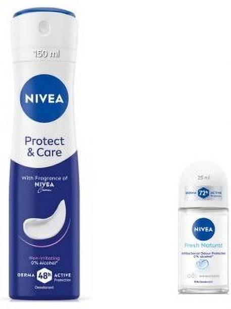 NIVEA PROTECT & CARE WOMEN DEO 150ML & FRESH NATURAL ROLL ON 25ML Deodorant Spray  -  For Men & Women