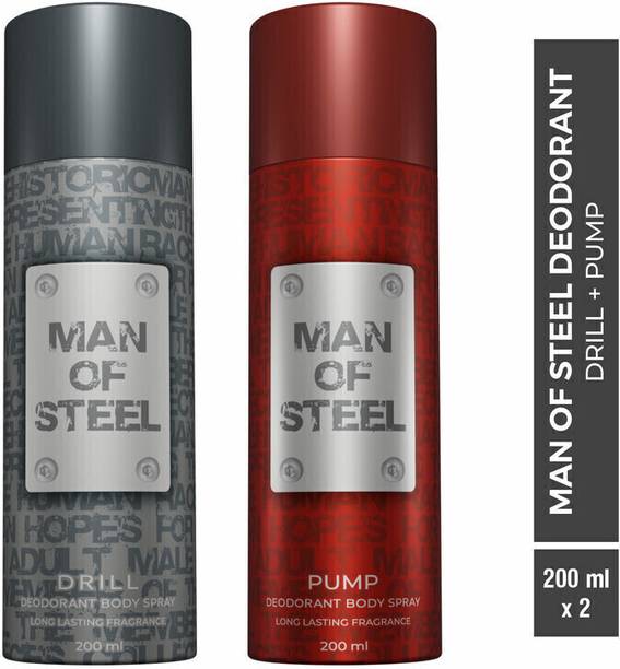 DENVER Combo of Man Of Steel Drill + Pump Long lasting Deodorant Spray  -  For Men
