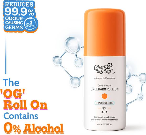 Chemist at Play 5% AHA Underarm Roll On, Lactic Acid Deodrants - Fragrance Free Deodorant Roll-on - For Men & Women