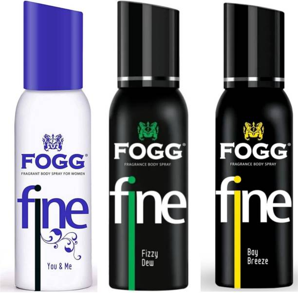 FOGG Fine You & Me 120ml, Fizzy Dew 120ml, Bay Breeze 120ml ( Pack of 3) Perfume Body Spray  -  For Men & Women