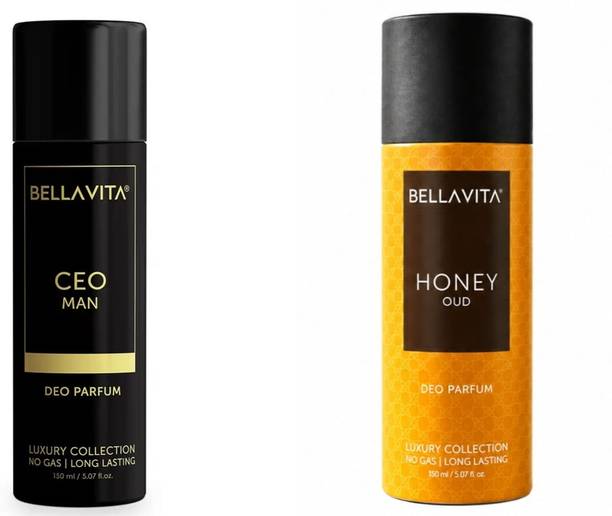 Bellavita Luxury DEODORANT SPRAY 150 ML EACH - CEO MAN & HONEY OUD Perfume Body Spray  -  For Men & Women