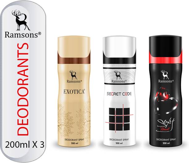 RAMSONS Exotica, Secret Code and Sexy Heart Deodorant Combo Deodorant Spray  -  For Men & Women