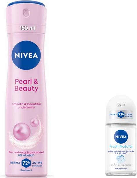NIVEA PEARL & BEAUTY DEO 150ML & FRESH NATURAL ROLL ON 25ML Deodorant Spray  -  For Men & Women