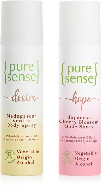 PureSense Body Spray Combo Japanese Cherry Blossom+ Madagascar Vanilla Long Lasting No Gas Deodorant Spray  -  For Men & Women
