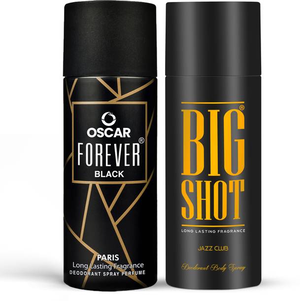 OSCAR Forever Black and Big Shot Jazz Club Deodorants (150mlx2) Long Lasting Body Deo Deodorant Spray - For Men & Women