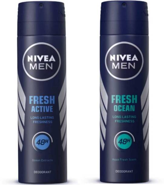 NIVEA Fresh Active & Fresh Ocean 150ml F deo Set of 2 Deodorant Spray  -  For Men & Women