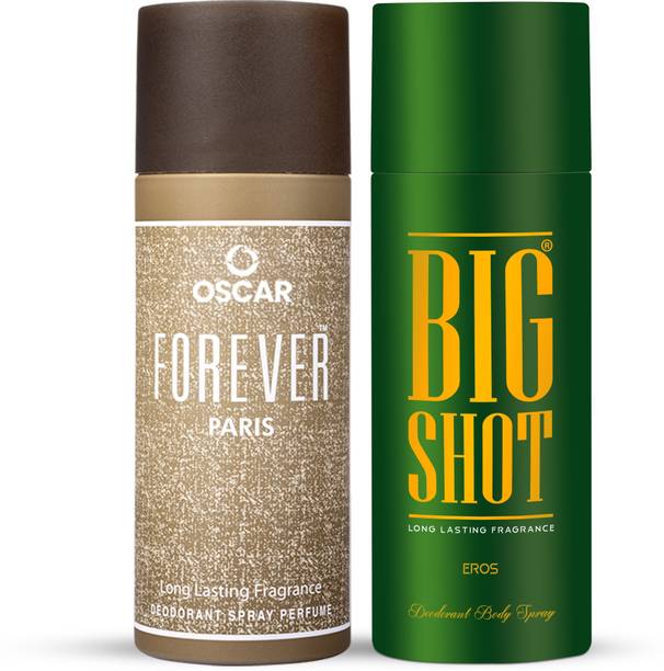 OSCAR Forever Paris and Big Shot Eros Deodorants (150mlx2) Long Lasting Body Deo Deodorant Spray - For Men & Women