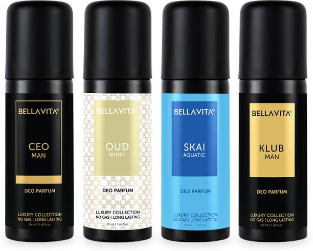 BELLAVITA organic Deo Parfum Travel-Size Gift Set|4x50 ml|Long Lasting Body Deodorant Spray  -  For Men & Women