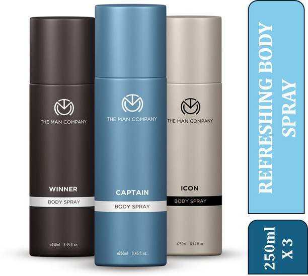 द मैन कंपनी Captain, Winner and Icon 3 x 250ml | Long-Lasting Deodorant Body Spray  -  पुरुषों के लिए