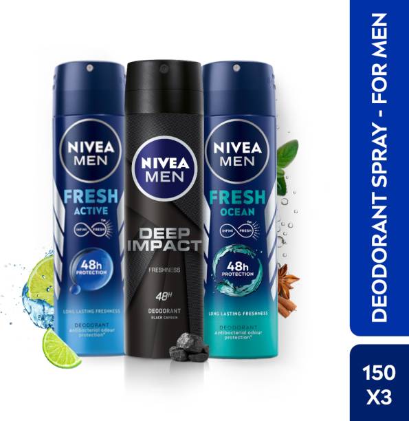 NIVEA Fresh Active, Fresh Ocean, Deep Impact 150ml (Pack of 3) Deodorant Spray  -  For Men
