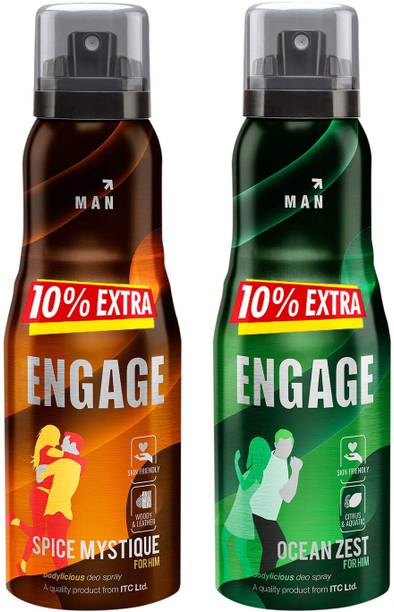 Engage Ocean Zest, Citrus & Aquatic and Spice Mystique, Woody & Leather, Skin Friendly Deodorant Spray  -  For Men