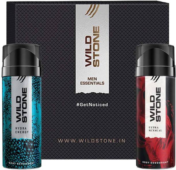 Wild Stone Gift Box with Hydra Energy and Ultra Sensual Deodorant (150ml Each) Body Spray  -  For Men