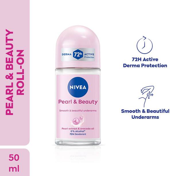 NIVEA Pearl and Beauty Roll On for Smooth Underarms, 0% Alcohol, 72h Active Protection Deodorant Roll-on - For Women