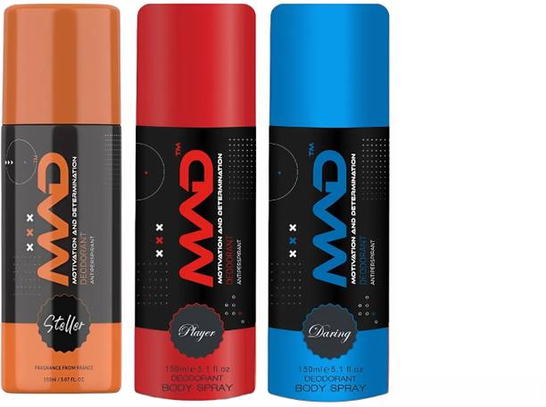 mad Gas Deodorant (Stellar,Player,Daring) 150ml Each Long Lasting Body Deo Perfect Deodorant Spray  -  For Men & Women
