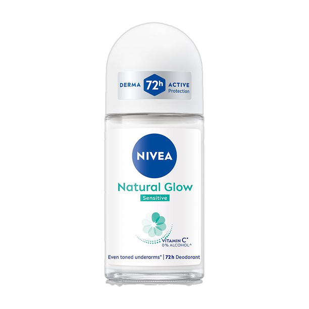 NIVEA Natural Glow Sensitive, Even Toned Underarms, with Vitamin C & 0% Alcohol Deodorant Roll-on  -  For Women