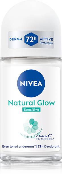 NIVEA Natural Glow Sensitive, Even Toned Underarms, with Vitamin C & 0% Alcohol Deodorant Roll-on  -  For Women