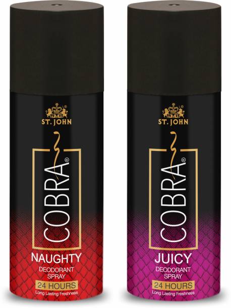 ST-JOHN Cobra Deo Naughty (150 ML) and Juicy (150 ML) Long-Lasting Fragrance Deodorant Deodorant Spray  -  For Men & Women