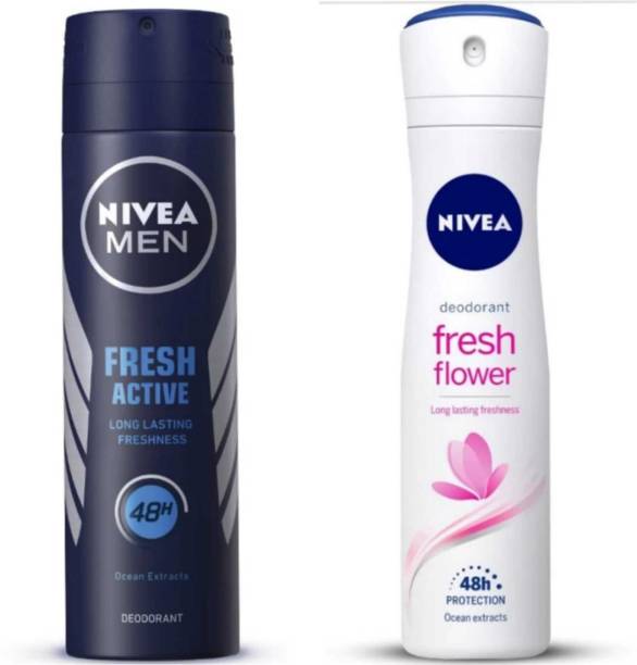 NIVEA Fresh Active & Fresh Flower 150ml F deo Set of 2 Deodorant Spray  -  For Men & Women